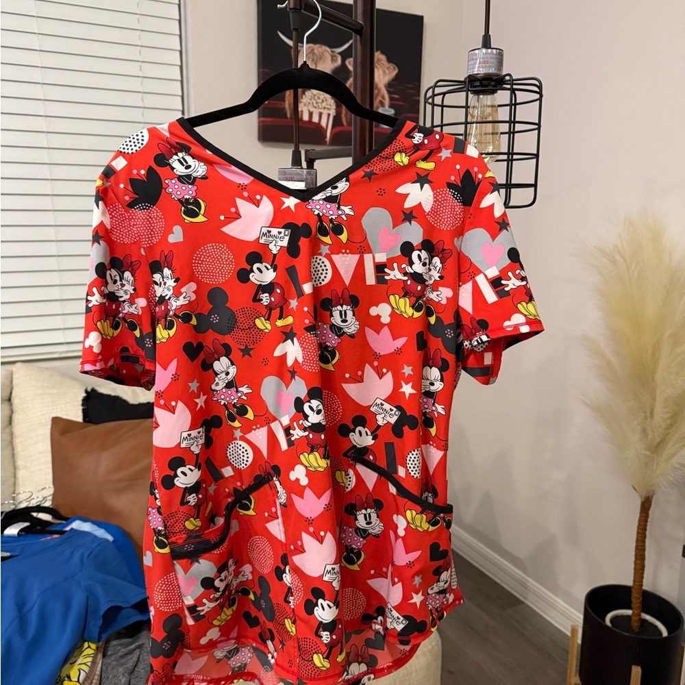 Disney Red and Black Minnie Mouse Scrub Top